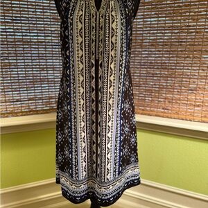 INC Navy and White Patterned Sleeveless Dress